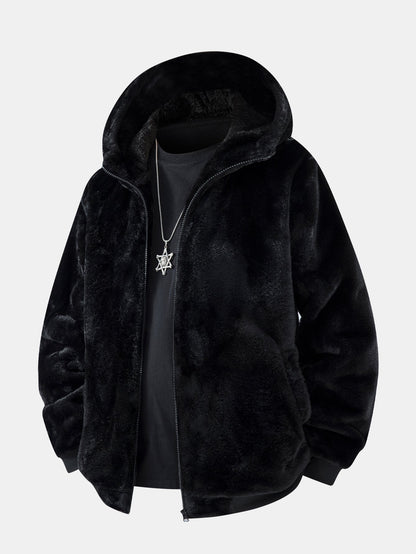Animal Print Faux Fur Hooded Jacket