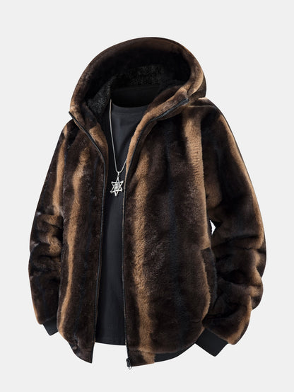 Animal Print Faux Fur Hooded Jacket