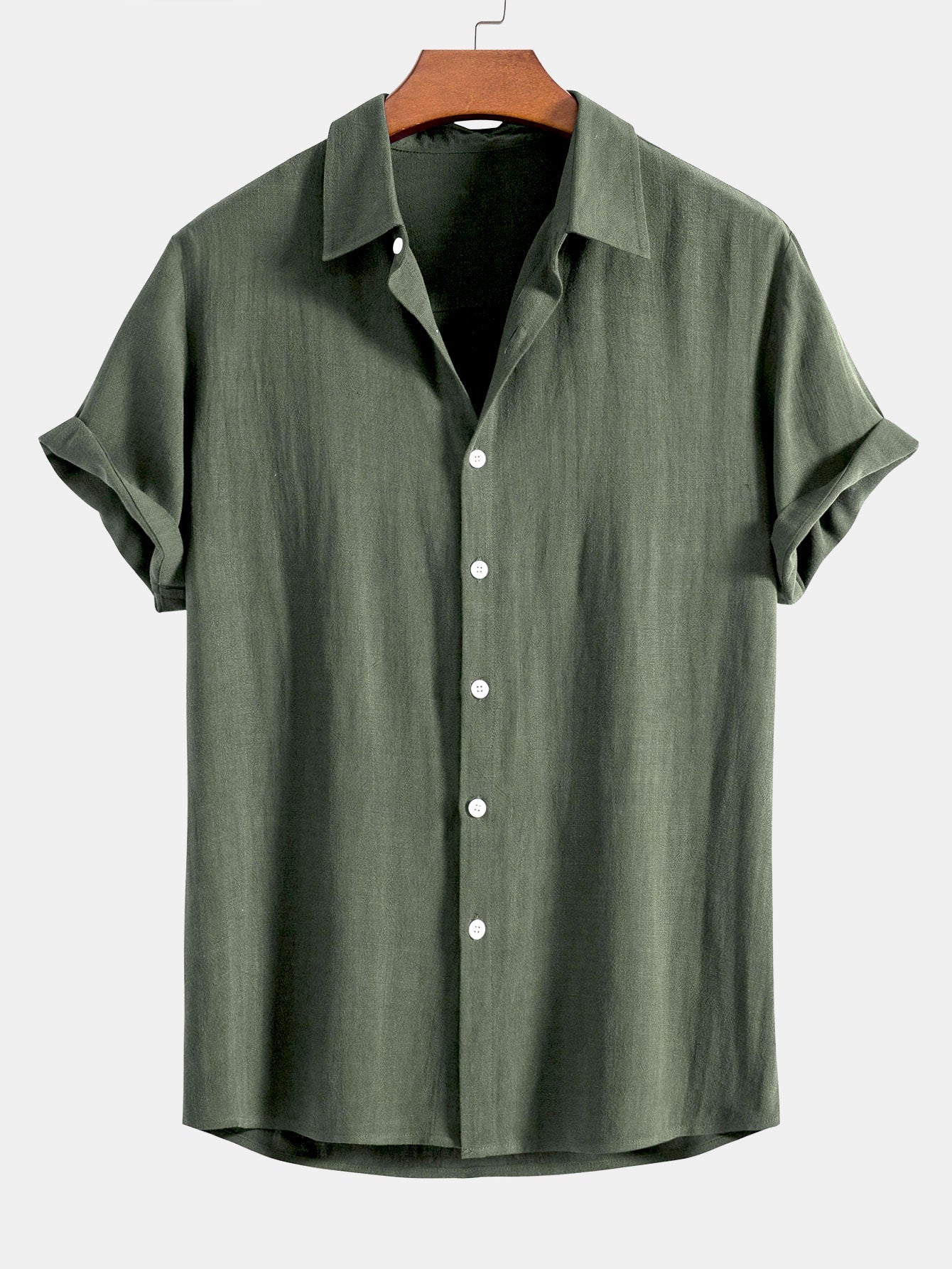 Linen Rayon Blend Button Up Shirt & Straight Leg Linen Pants
