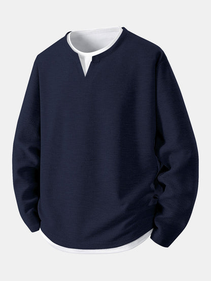 Relax Fit Long Sleeve 2 In 1 Waffle T-Shirt