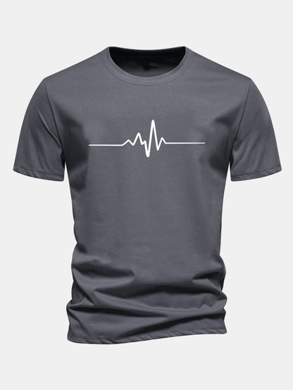 Regular Fit Heartbeat Flatline Print Cotton T-Shirt