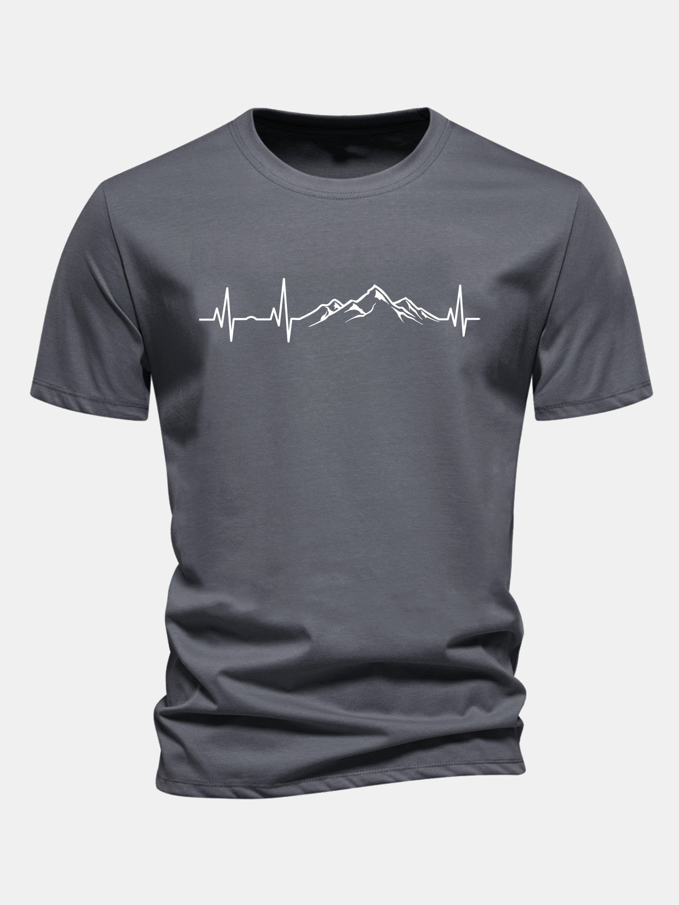 Regular Fit Heartbeat Mountain Print Cotton T-Shirt