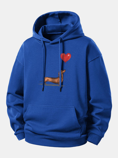 Heart-shaped Balloon Dachshund Print Relax Fit Hoodie