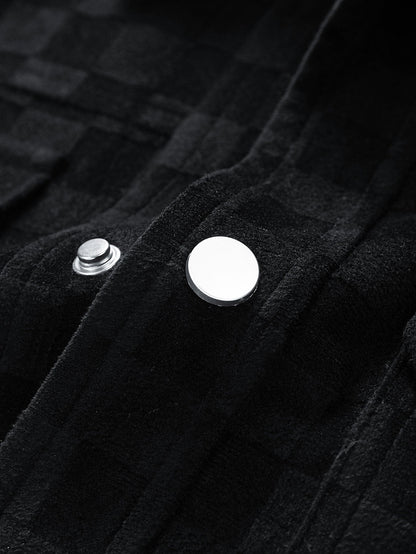 Checkerboard Print Faux Suede Pocket Jacket
