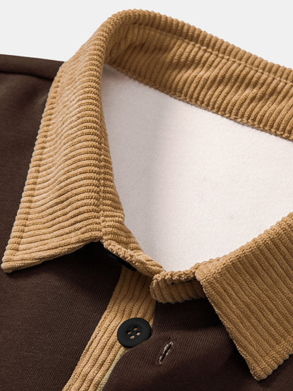 Relax Fit Contrast Corduroy Polo Collar Sweatshirt