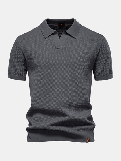 Pineapple Texture Knit V Neck Polo