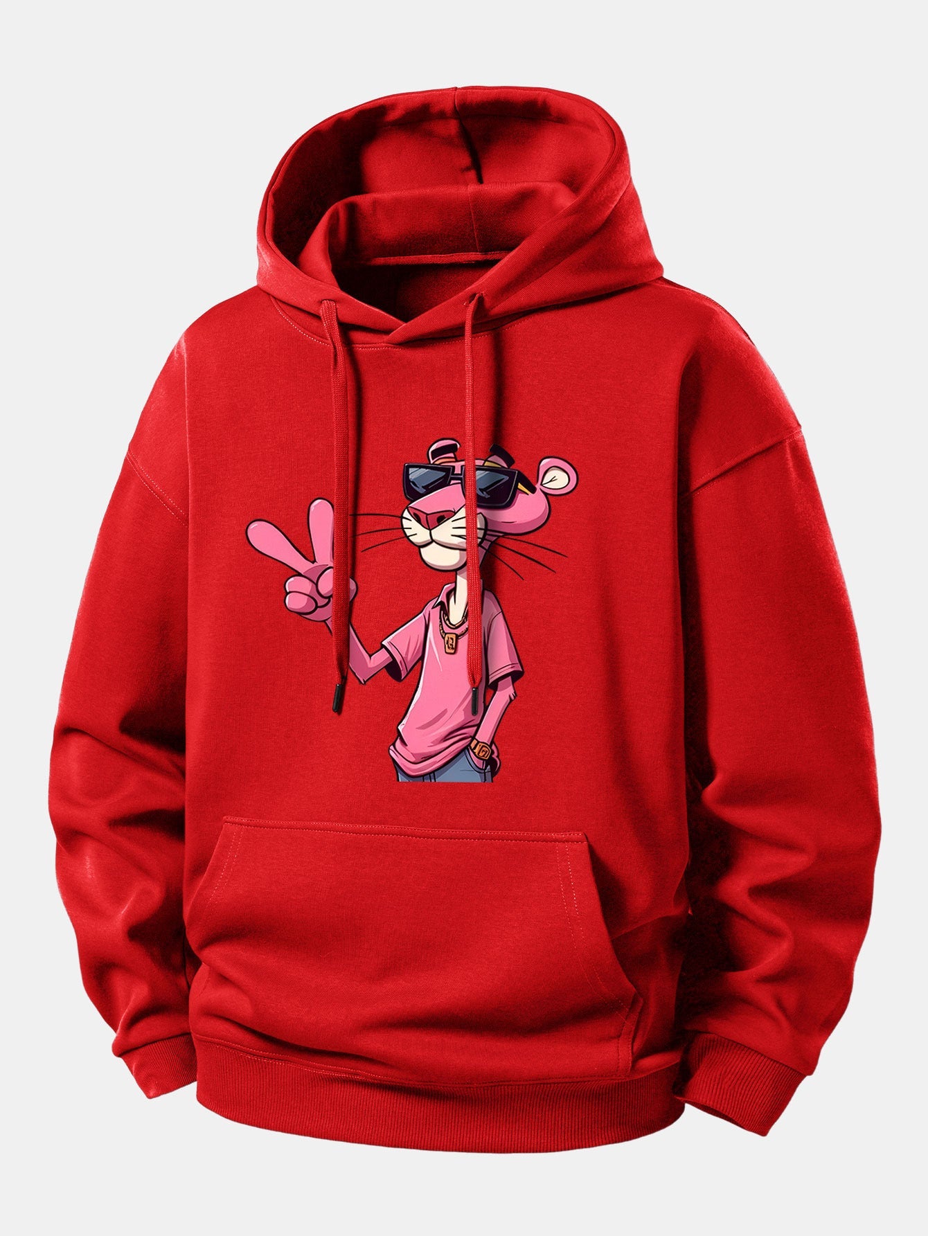 Pink Panther With A V Sign Print Relax Fit Hoodie