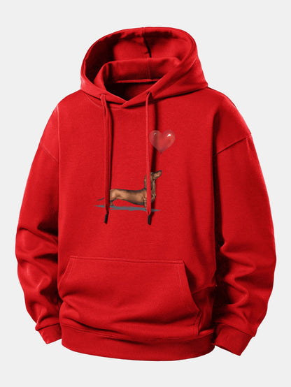 Heart-shaped Balloon Dachshund Print Relax Fit Hoodie