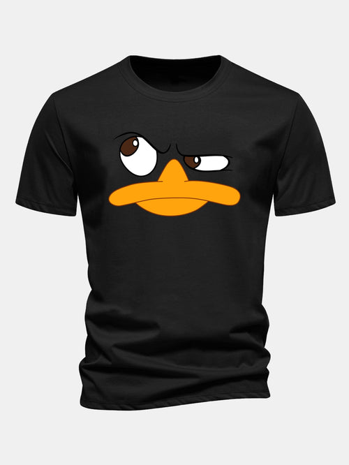 Regular Fit Emoji Duck Print Cotton T-Shirt