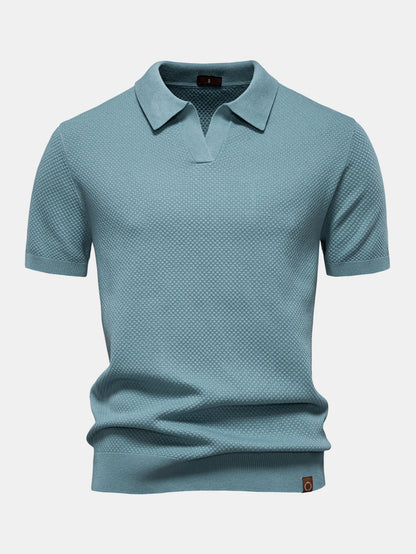 Pineapple Texture Knit V Neck Polo