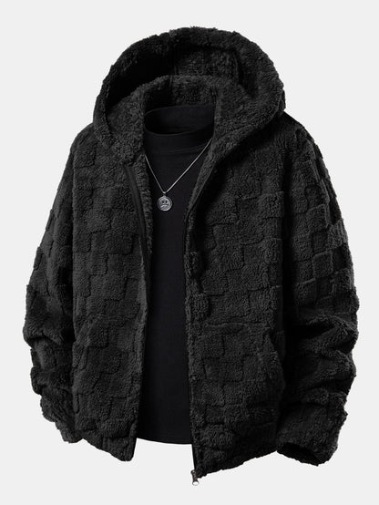 Checkerboard Teddy Zip Up Hoodie