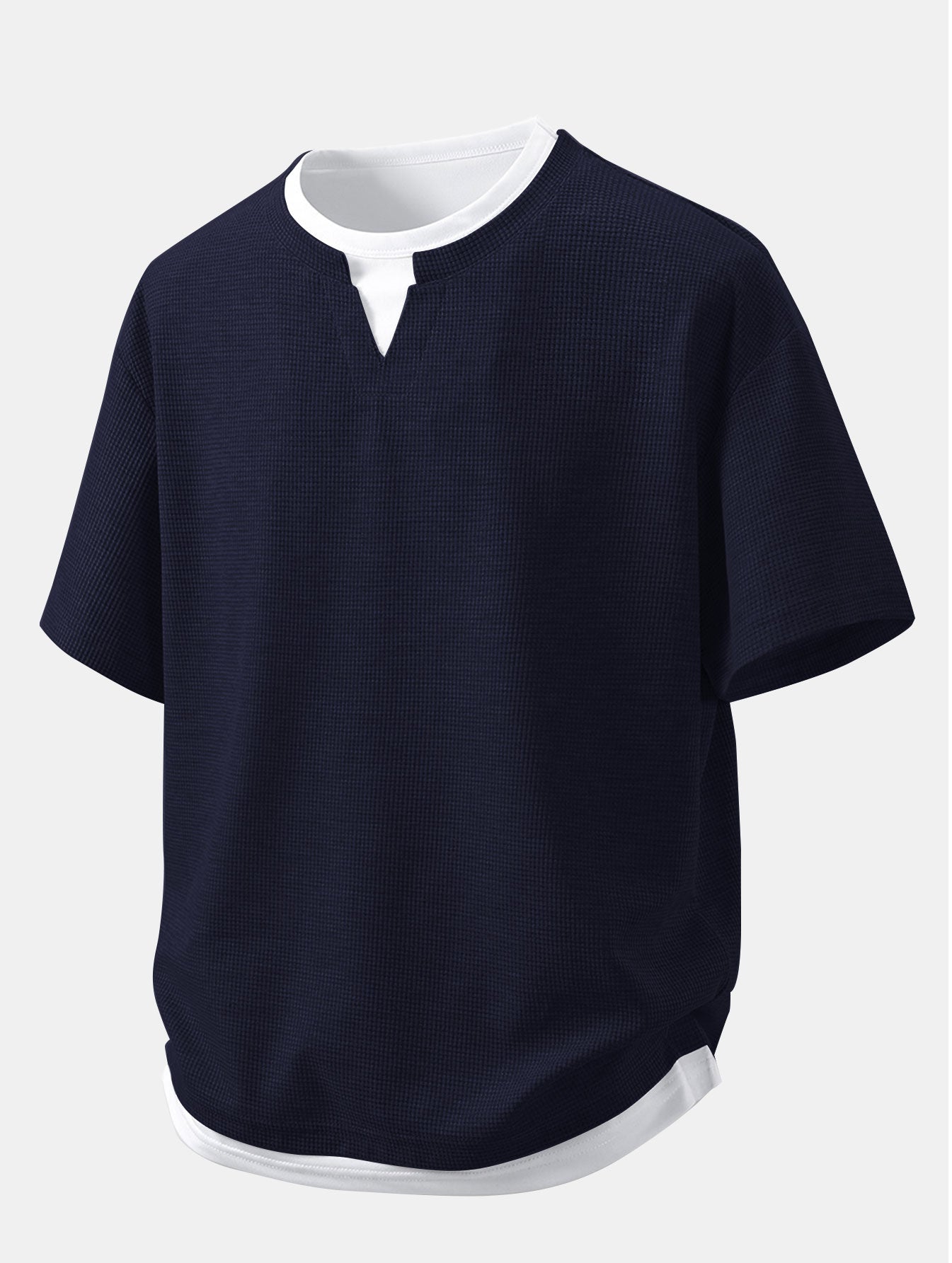 Relax Fit 2 In 1 Notched Collar Waffle T-Shirt
