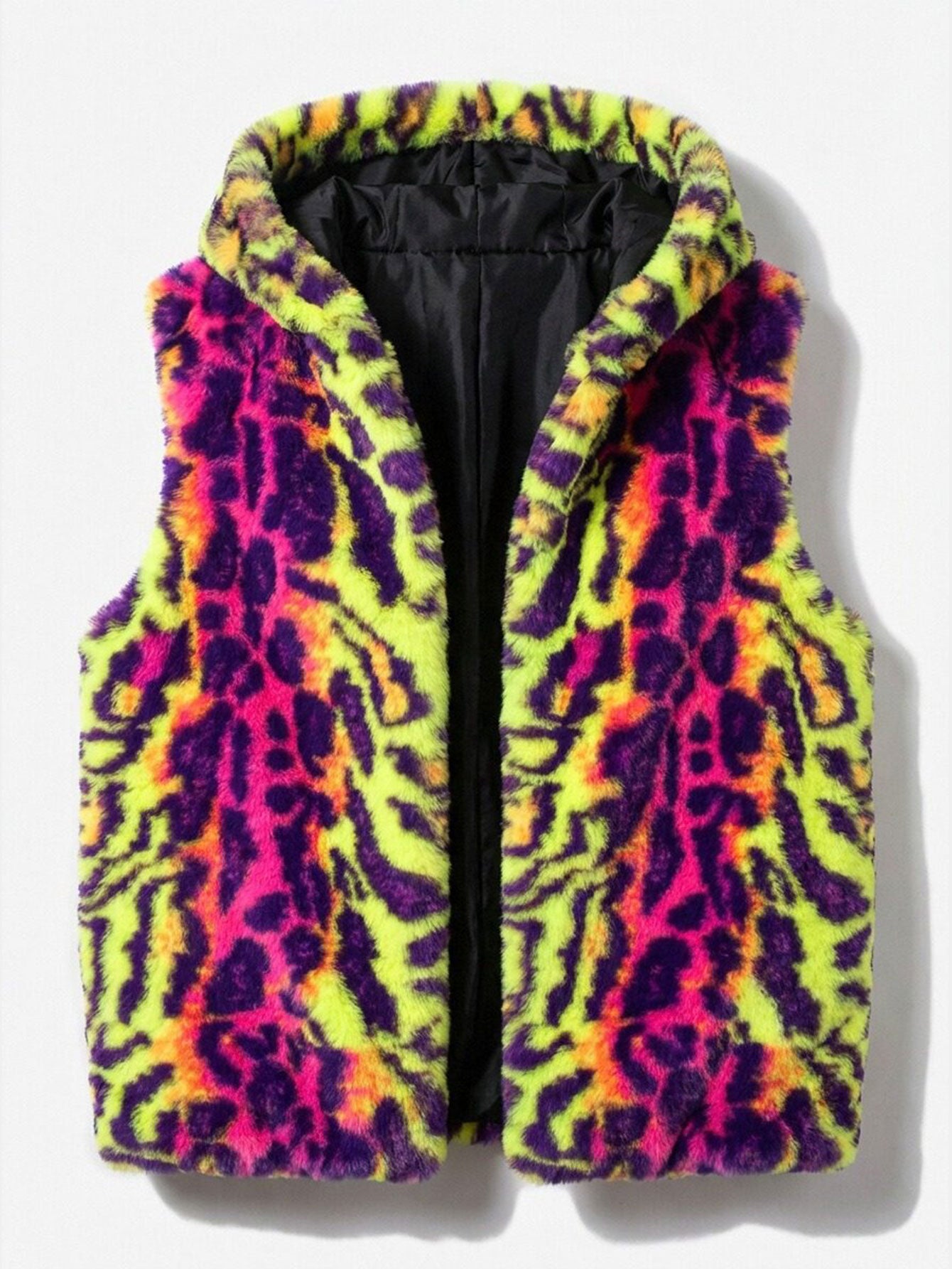 Faux Fur Colorful Leopard Hooded Vest