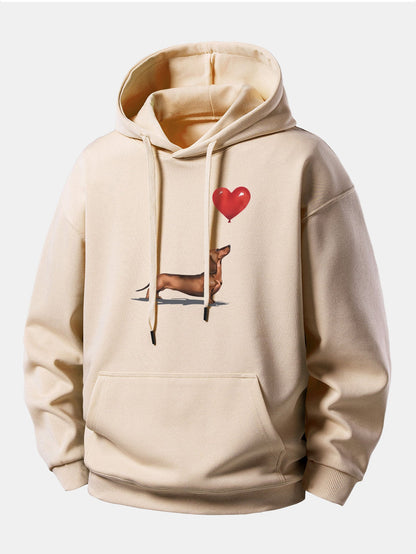 Heart-shaped Balloon Dachshund Print Relax Fit Hoodie