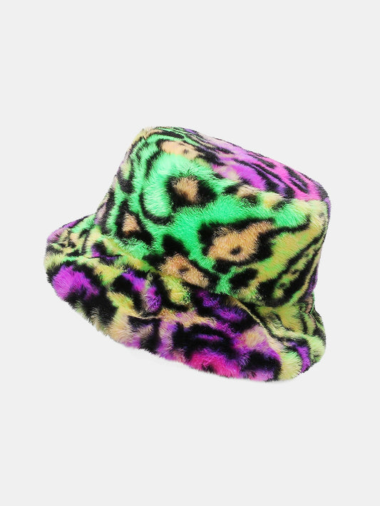 Faux Fur Colorful Leopard Print Bucket Hat