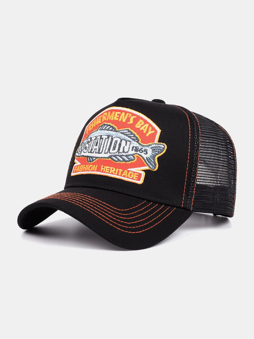 Vintage Fishing Embroidery Mesh Baseball Cap