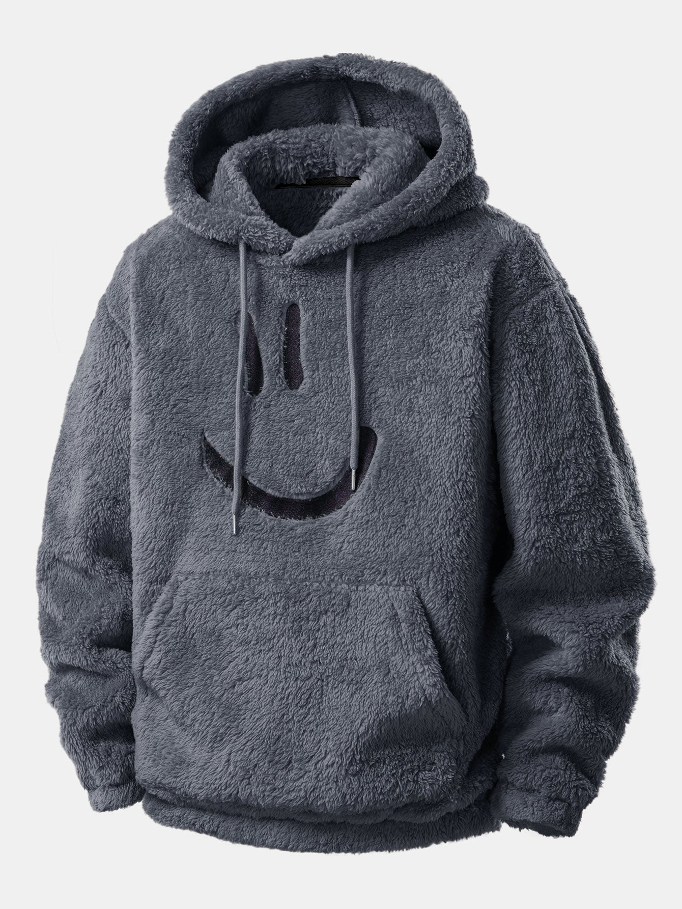 Smiley Face Embroidered Teddy Hoodie