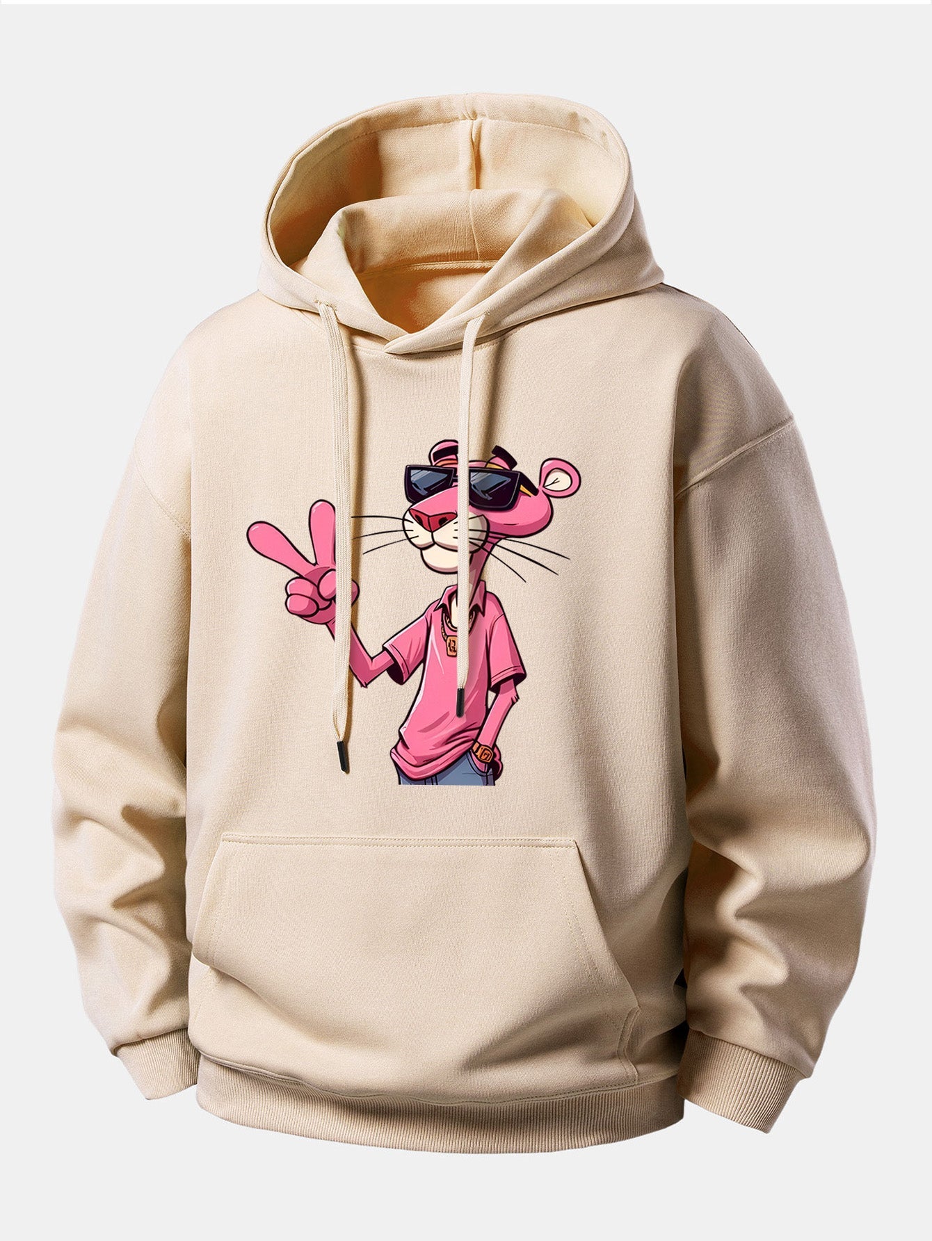 Pink Panther With A V Sign Print Relax Fit Hoodie