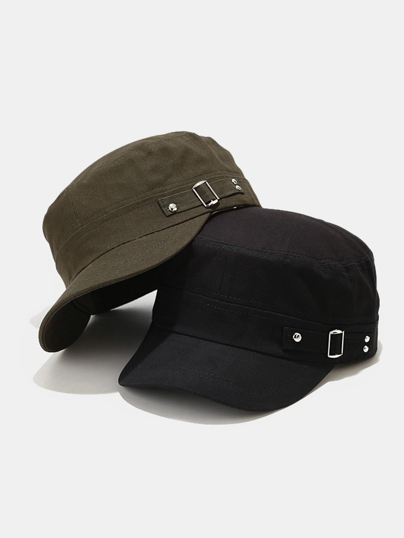 Solid Side Buckle Flat Top Baseball Cap