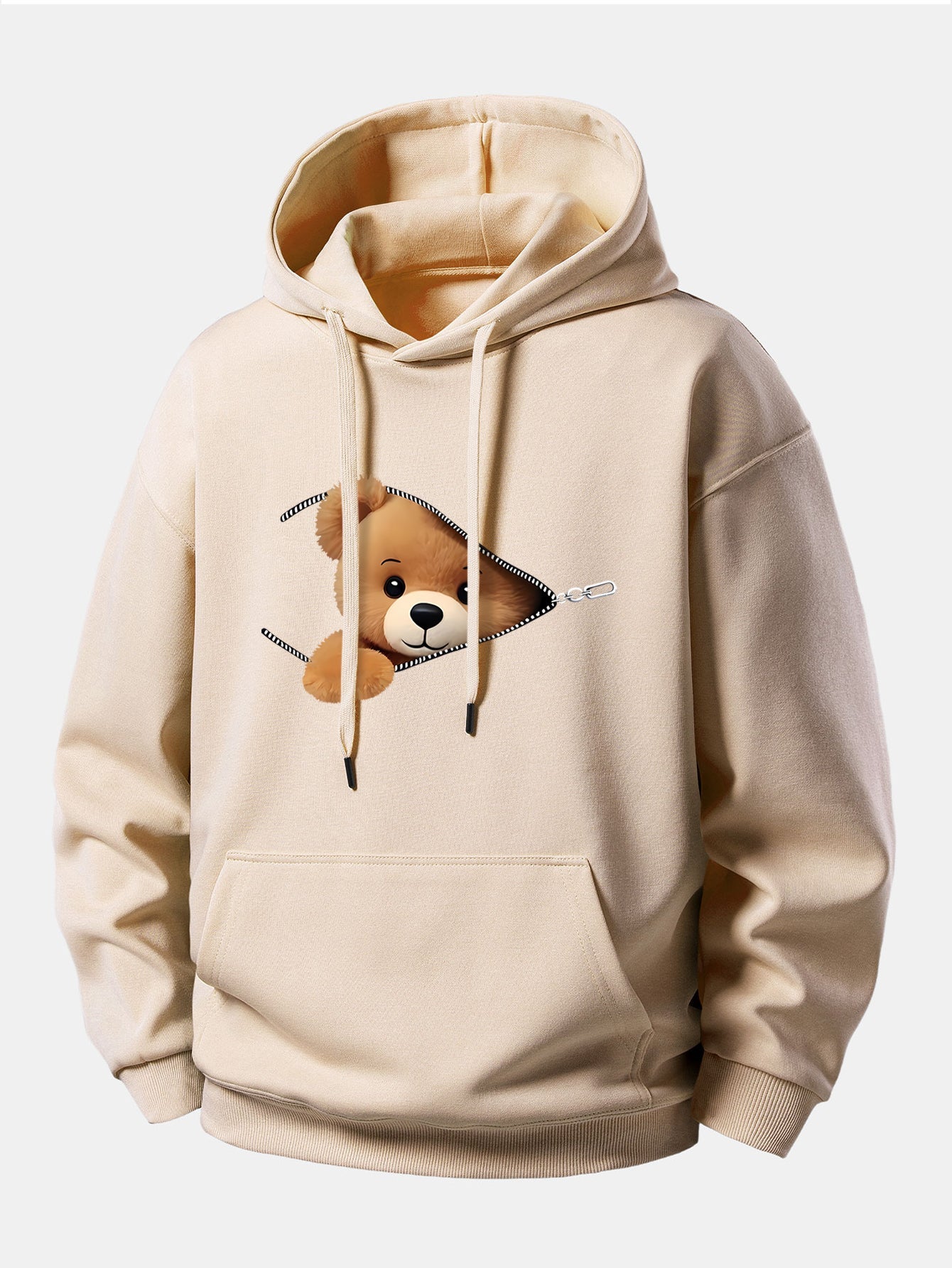 Zipper Bear Print Relax Fit Hoodie