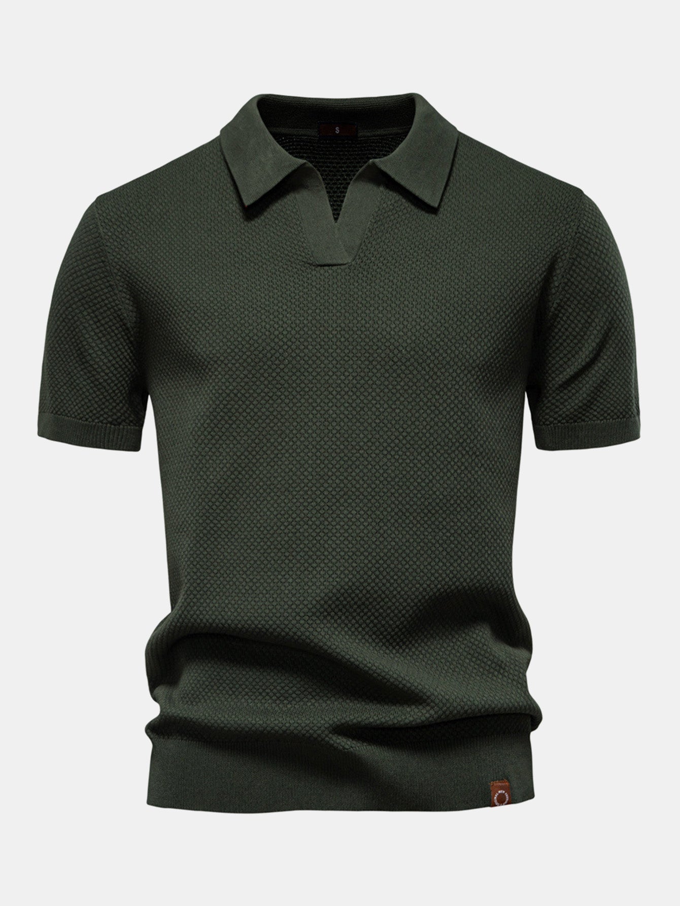 Pineapple Texture Knit V Neck Polo