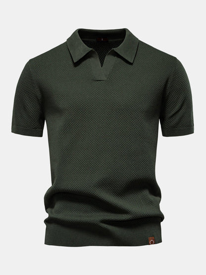 Pineapple Texture Knit V Neck Polo
