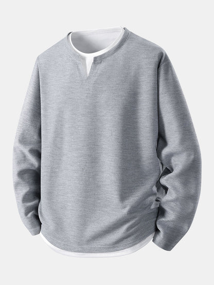 Relax Fit Long Sleeve 2 In 1 Waffle T-Shirt