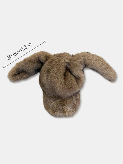 Retro Style Warm Baseball Cap With Fluffy Rabbit Ears Design