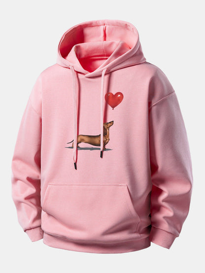 Heart-shaped Balloon Dachshund Print Relax Fit Hoodie