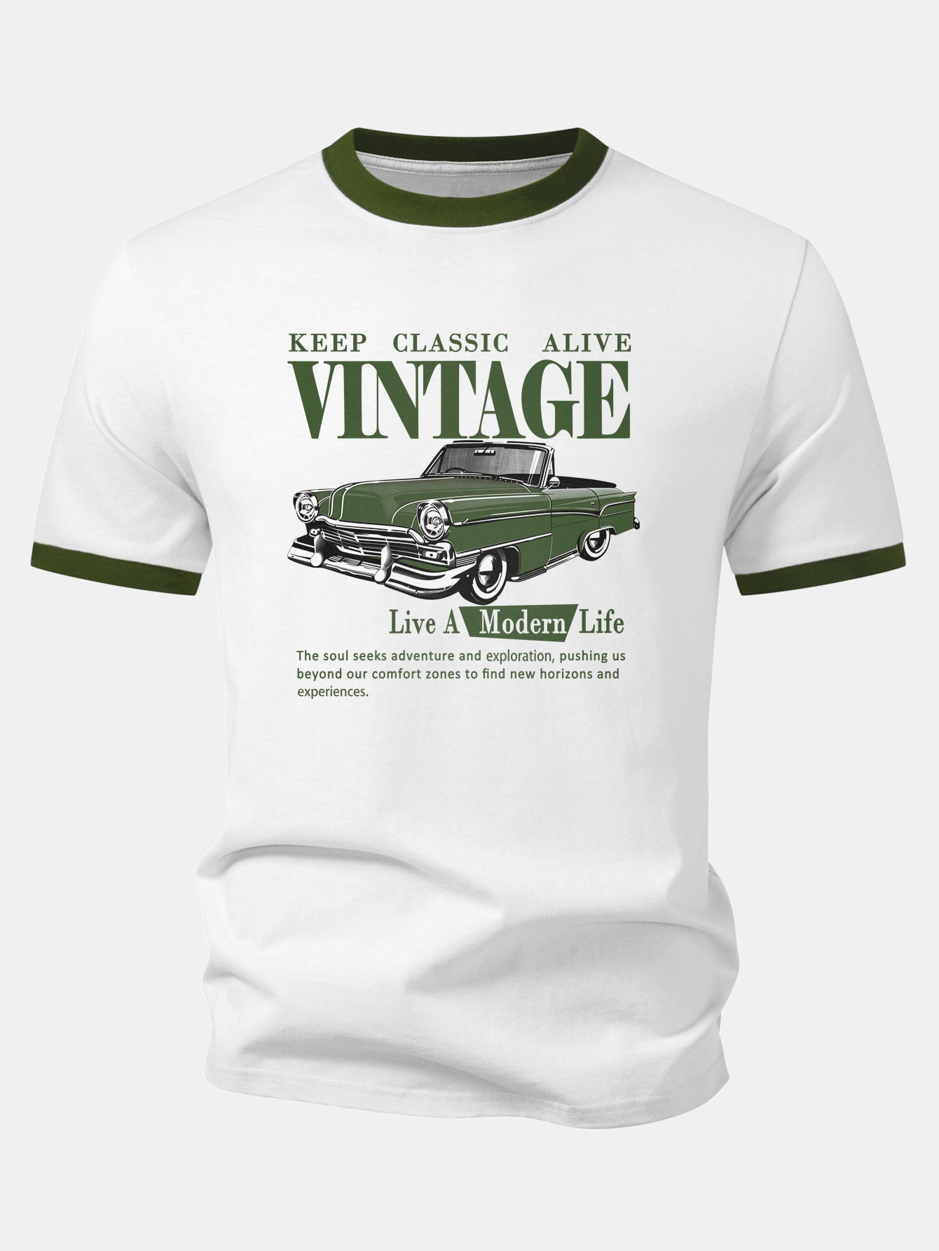 Vintage Car Print Contrast Ringer T-Shirt