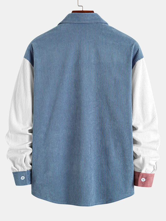 Relax Fit Color Block Corduroy Button Up Shirt
