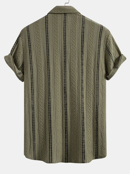 Geometric Striped Jacquard Button Up Shirt