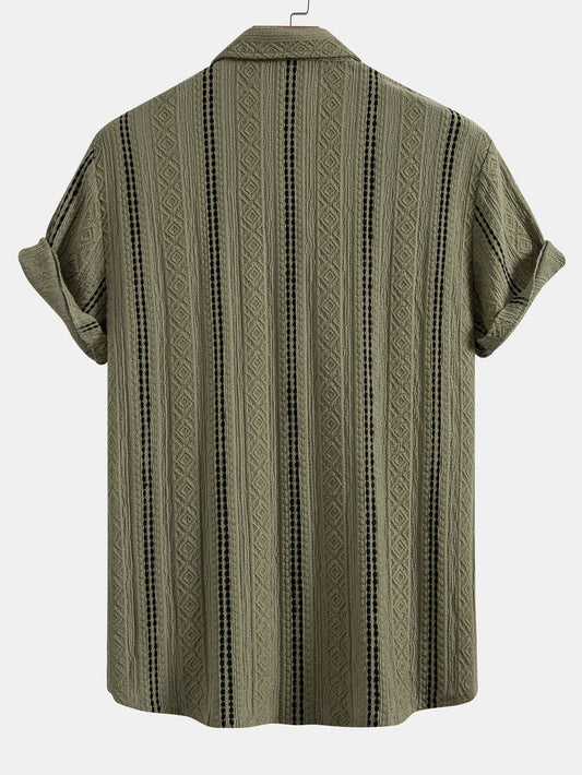 Geometric Striped Jacquard Button Up Shirt