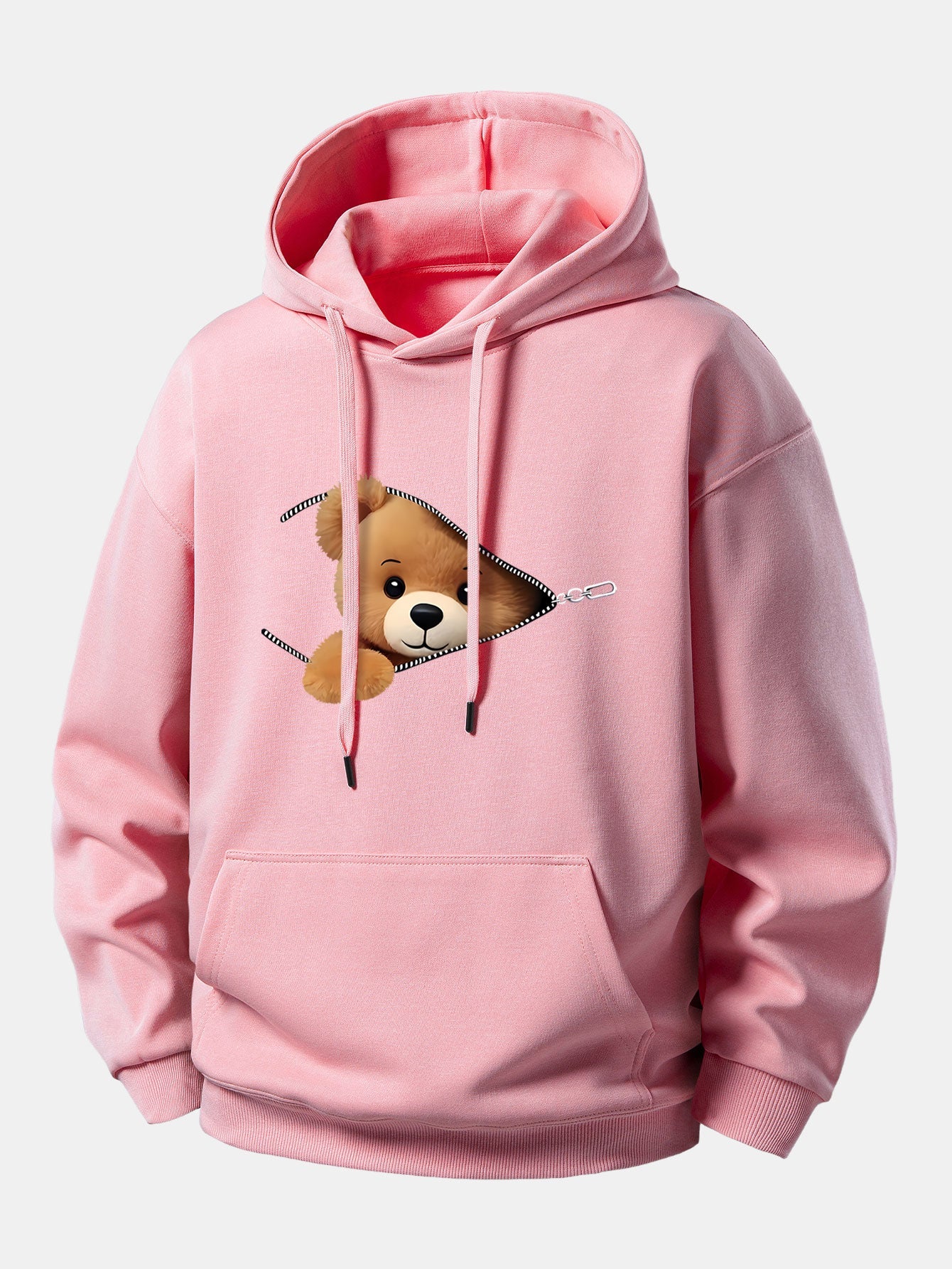 Zipper Bear Print Relax Fit Hoodie
