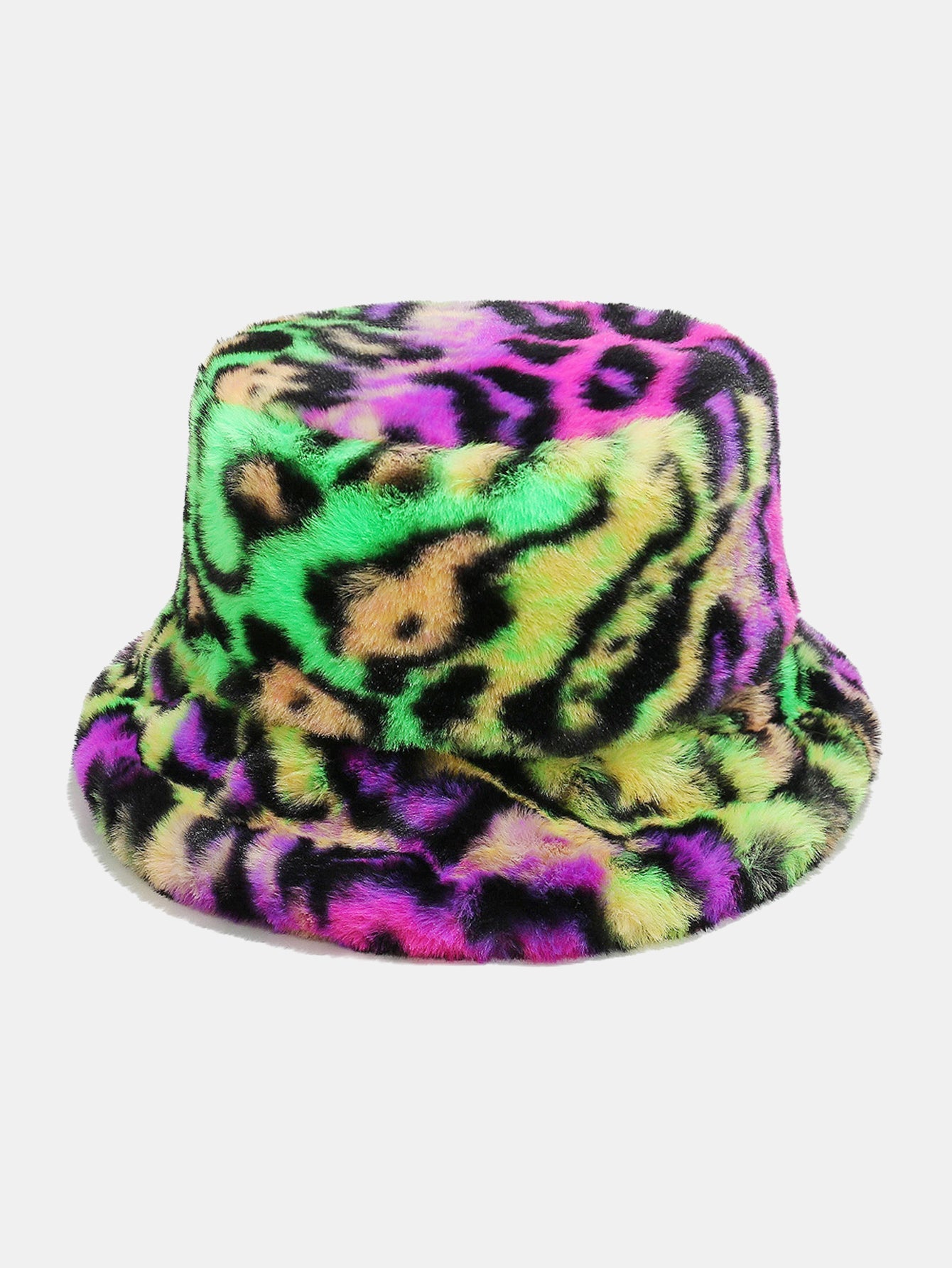 Faux Fur Colorful Leopard Print Bucket Hat