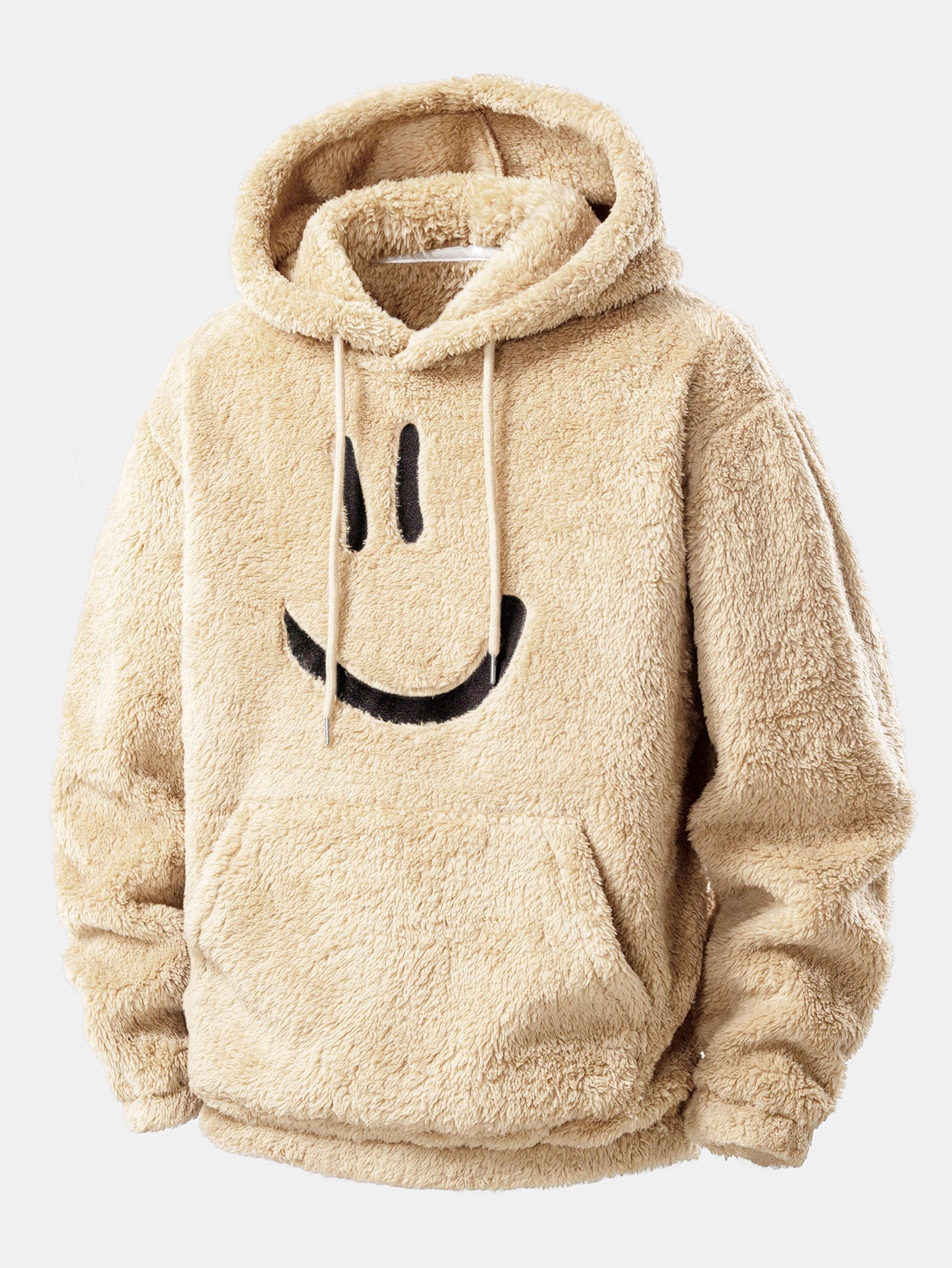 Smiley Face Embroidered Teddy Hoodie