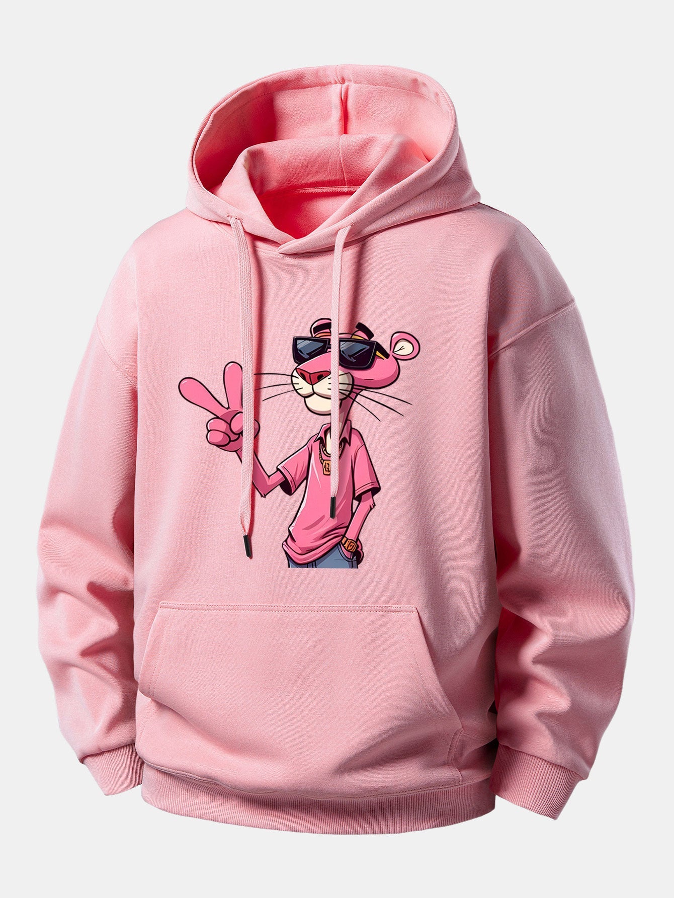 Pink Panther With A V Sign Print Relax Fit Hoodie