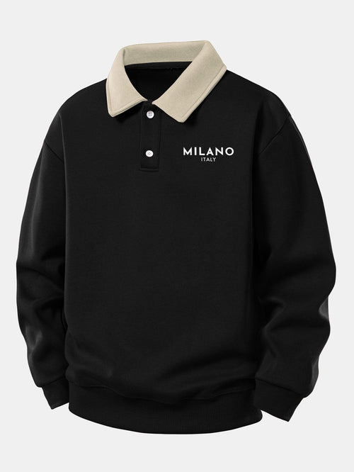 Relax Fit Milano Print Contrast Polo Sweatshirt & Straight Leg Pleated Pintuck Sweatpants
