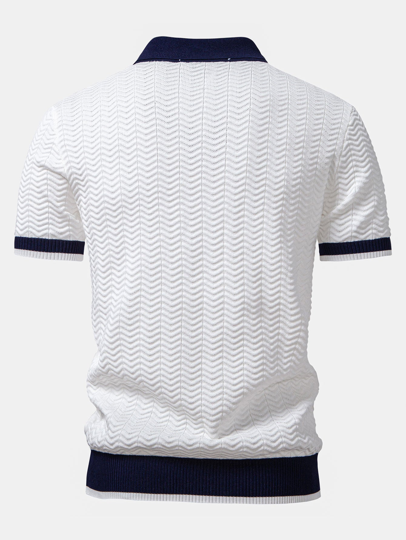 Texture Contrast Knitted V Neck Polo Shirt & Slim Fit Tapered Trousers