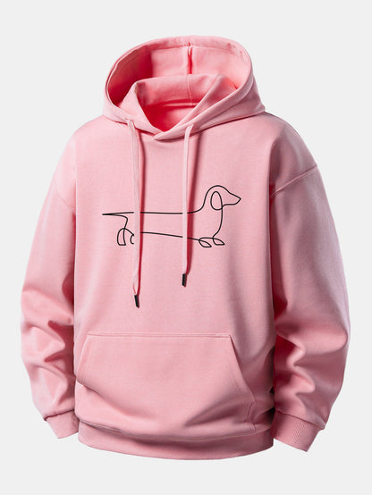 Line Dachshund Print Relax Fit Hoodie