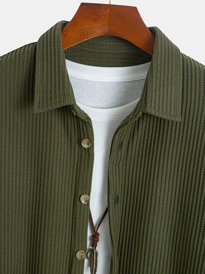 Long Sleeved Waffle Button Up Shirt