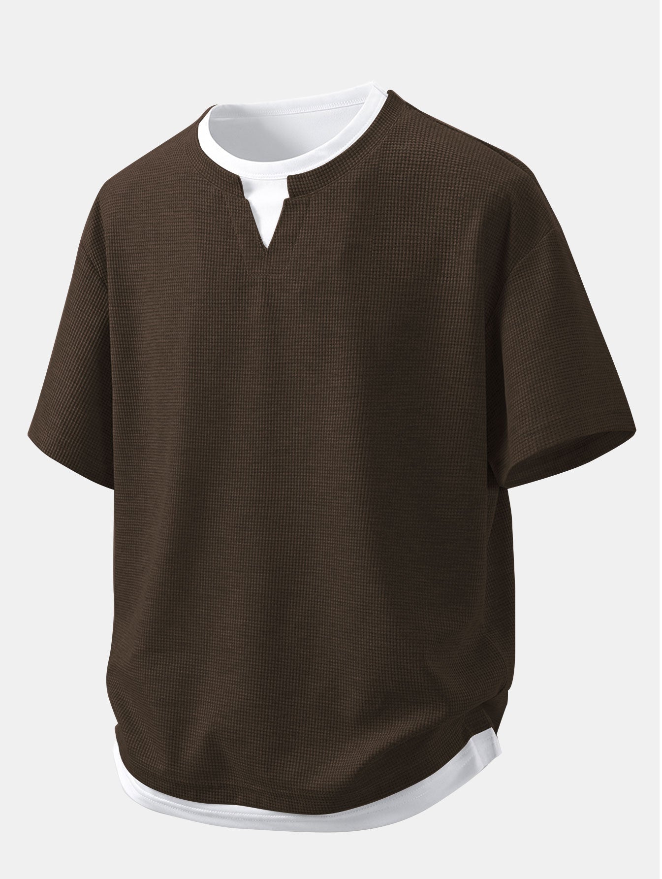 Relax Fit 2 In 1 Notched Collar Waffle T-Shirt