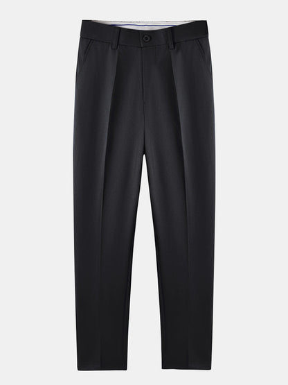 Contrast Trim Ribbed Johnny Collar Knit Polo & Slim Fit Tapered Trousers