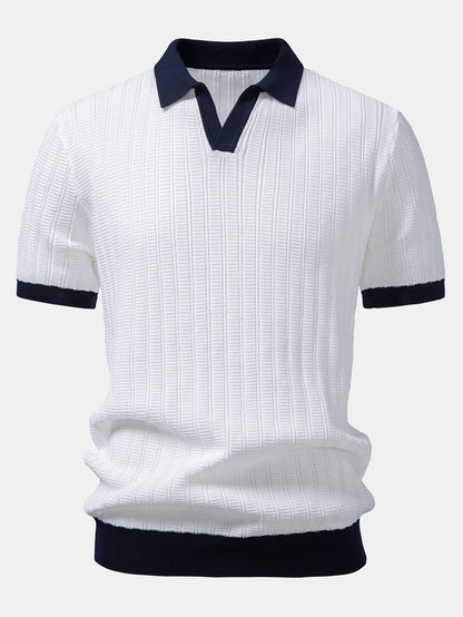 Contrast Textured Johnny Collar Polo & Slim Fit Tapered Trousers