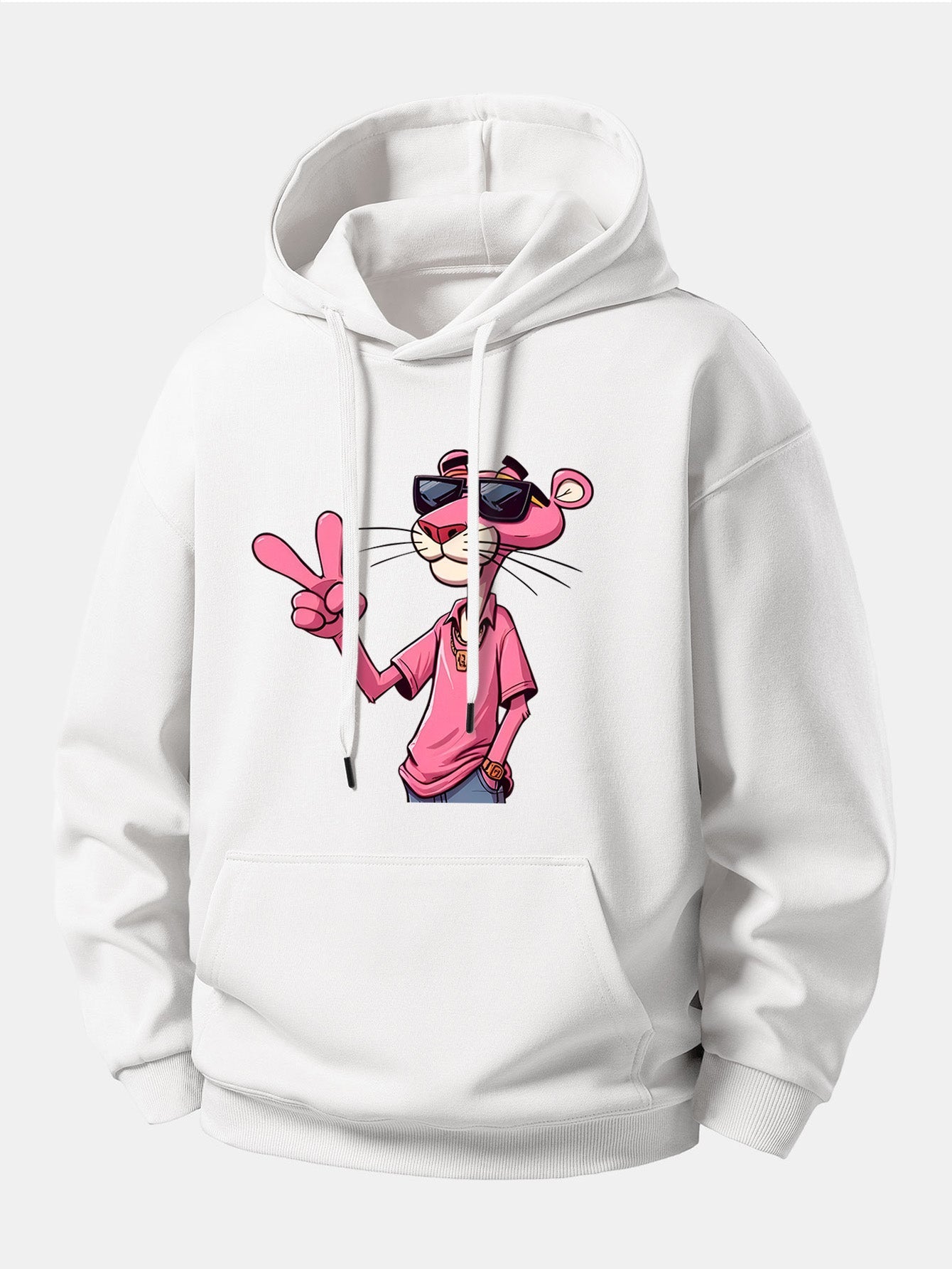 Pink Panther With A V Sign Print Relax Fit Hoodie