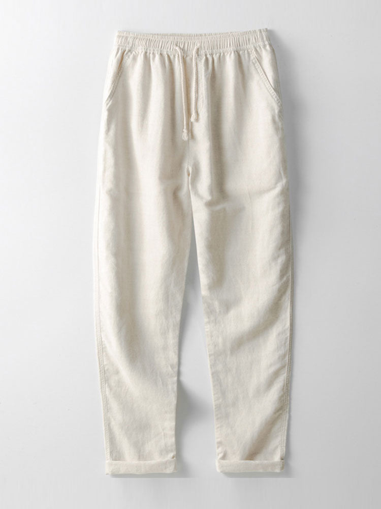 Striped Crochet V Neck Polo & Straight Leg Linen Pants