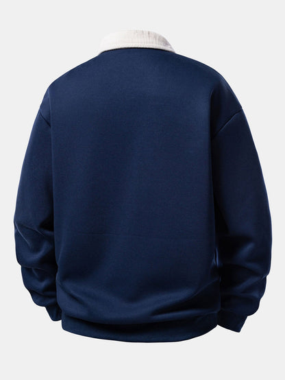 Relax Fit Contrast Corduroy Polo Collar Sweatshirt