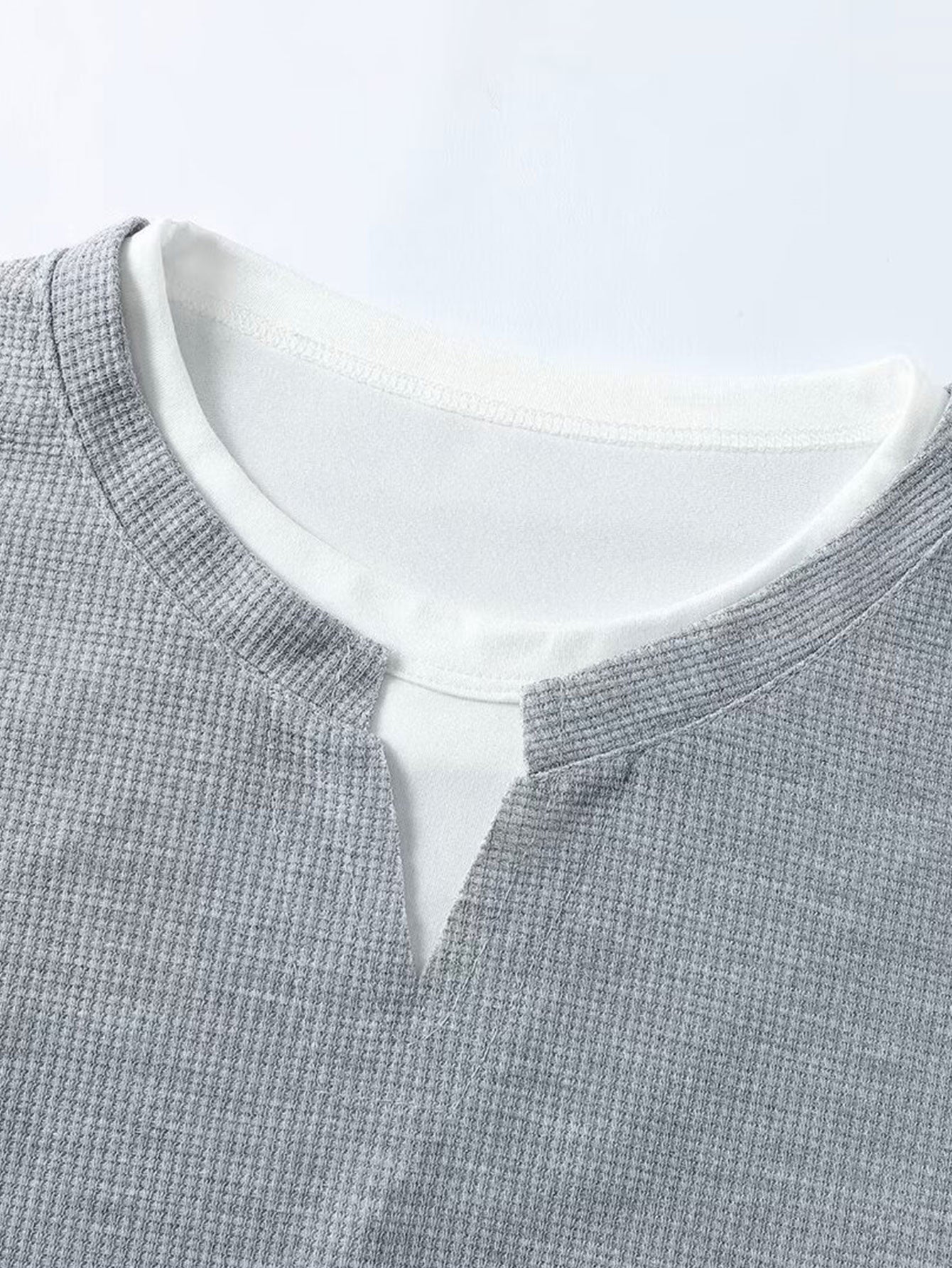 Relax Fit 2 In 1 Notched Collar Waffle T-Shirt
