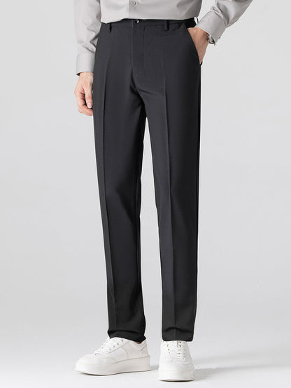 Contrast Trim Ribbed Johnny Collar Knit Polo & Slim Fit Tapered Trousers