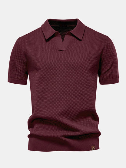 Pineapple Texture Knit V Neck Polo
